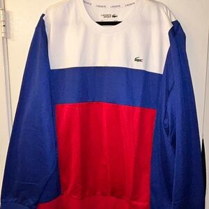 Lacoste Colorblock Crewneck Sweatshirt in White, Blue and Red